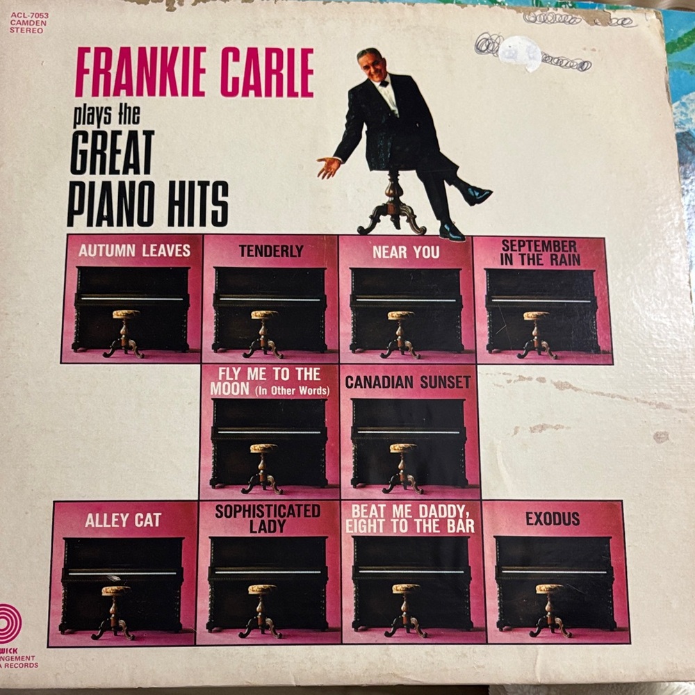 Frankie Carle Vinyl Record - Great Piano Hits - Pink Cover